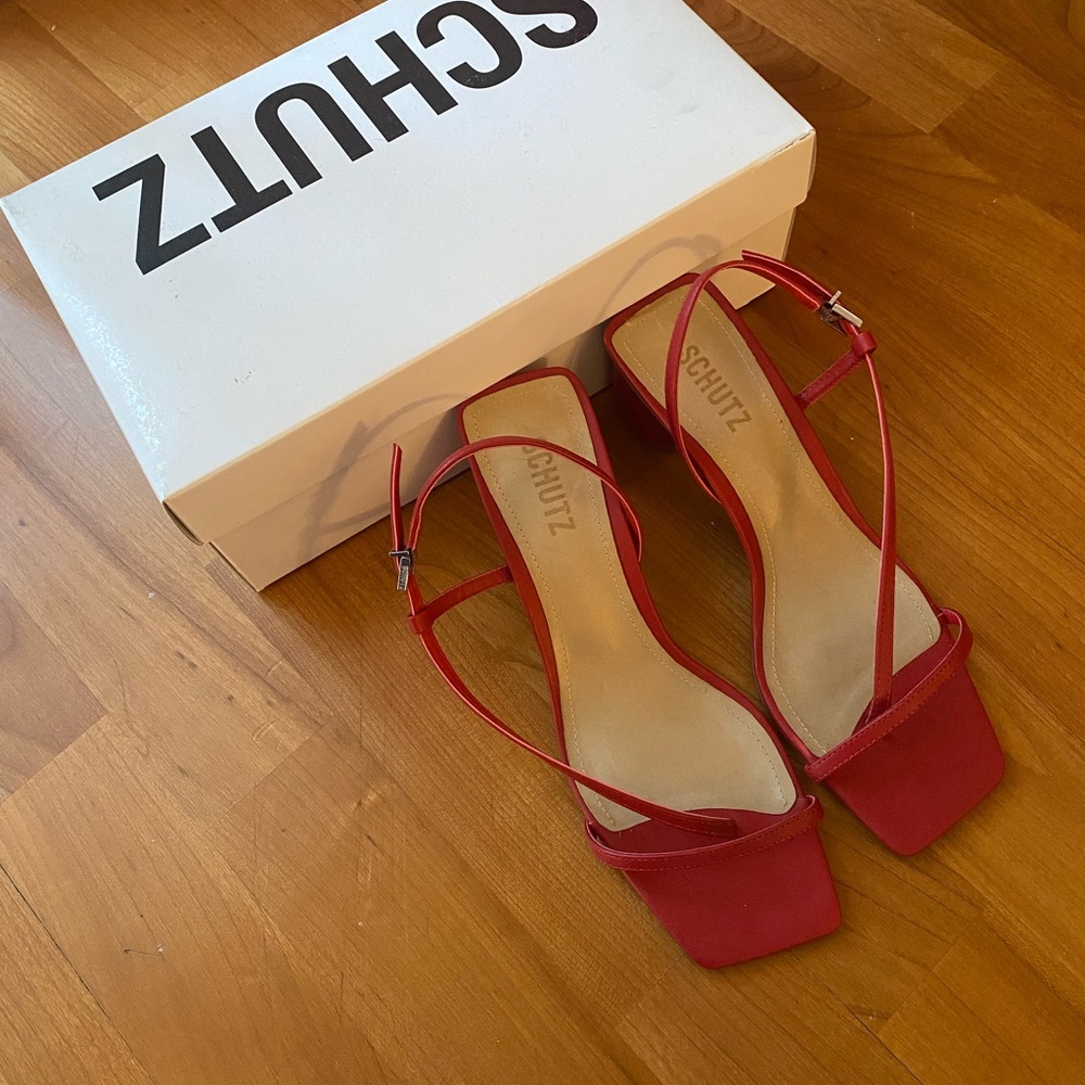SCHUTZ Red Square-Toe Heels